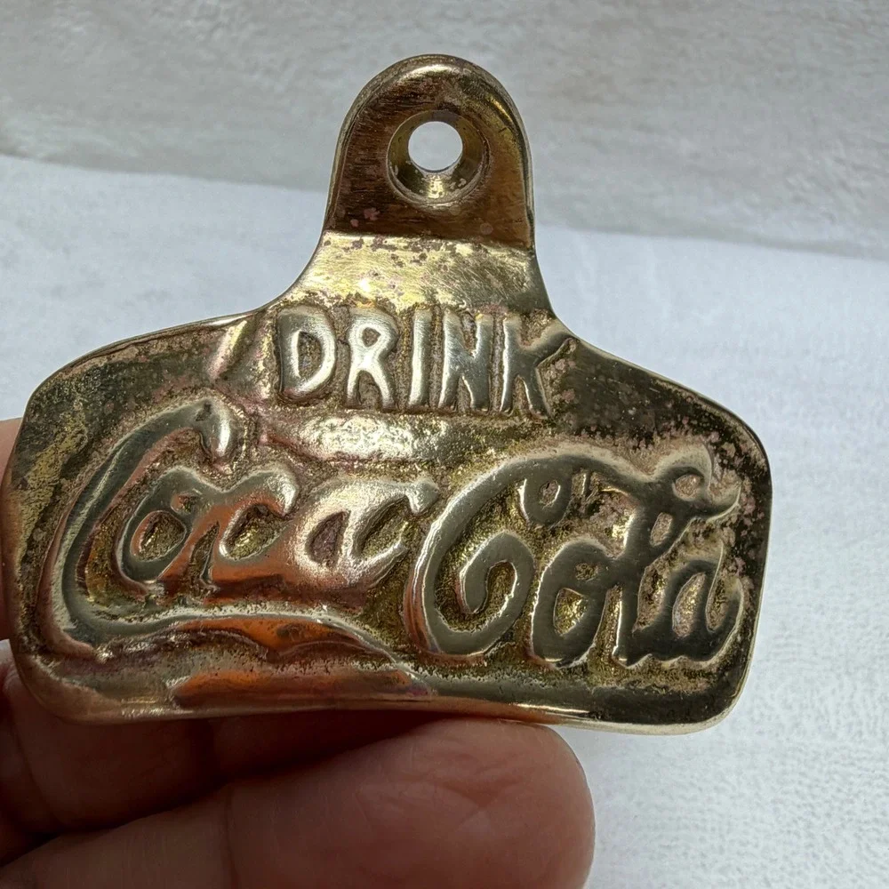 Vintage Coca-Cola Wall Mounted Bottle Opener Brass Tone Metal Taiwan with Screws